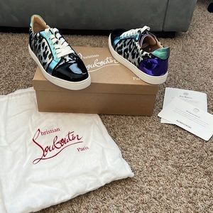 Christian Louboutin VIEIRA Orlato Leather Patent Leo Flat Sneakers: Size 38.5